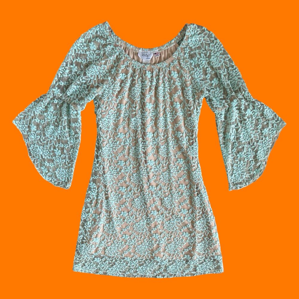 00's vintage floral lace bell sleeve y2k mini dress SMALL jody california